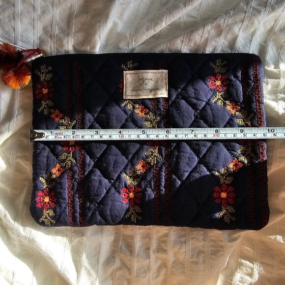 Sezane x Lucia Vergara Max Flat Pouch - Marine Blue w/ Jazmin Embroidery - NWT - Picture 11 of 12
